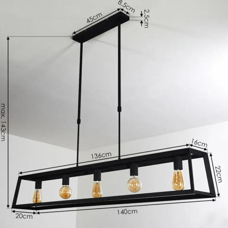 Suspension Foss Noir, 5 lumières