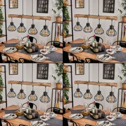 Suspension Gainesville Bois foncé, Noir, 4 lumières