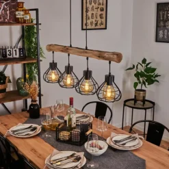 Suspension Gainesville Bois foncé, Noir, 4 lumières