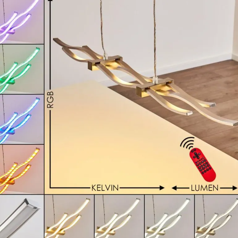 Suspension Gamsen LED Acier brossé, 3 lumières, Télécommandes, Changeur de couleurs