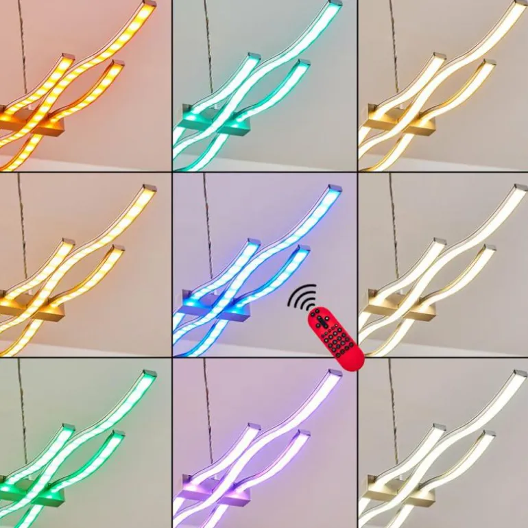 Suspension Gamsen LED Acier brossé, 3 lumières, Télécommandes, Changeur de couleurs