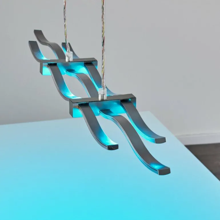 Suspension Gamsen LED Acier brossé, 3 lumières, Télécommandes, Changeur de couleurs