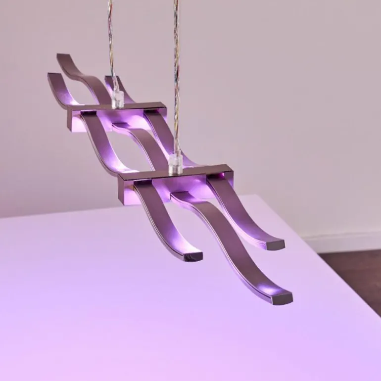 Suspension Gamsen LED Acier brossé, 3 lumières, Télécommandes, Changeur de couleurs