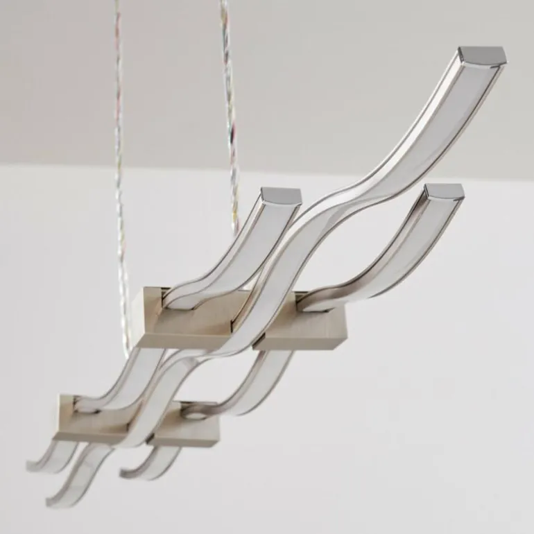 Suspension Gamsen LED Acier brossé, 3 lumières, Télécommandes, Changeur de couleurs