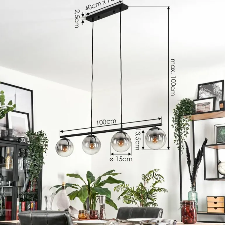 Suspension Gastor Clair, Fumé, 4 lumières