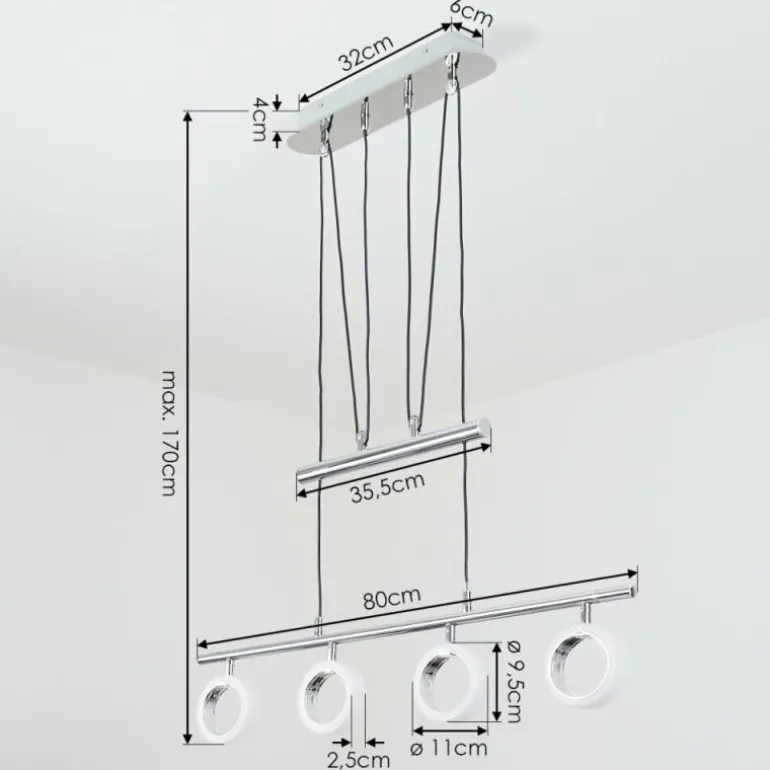 Suspension Globine LED Chrome, 4 lumières