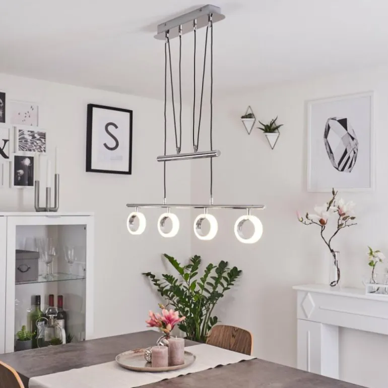 Suspension Globine LED Chrome, 4 lumières