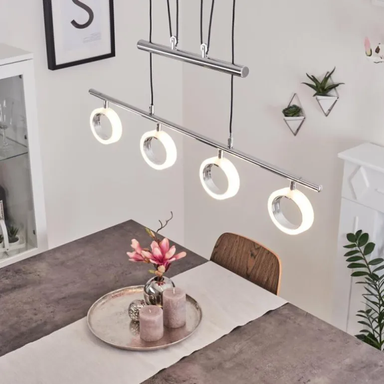 Suspension Globine LED Chrome, 4 lumières