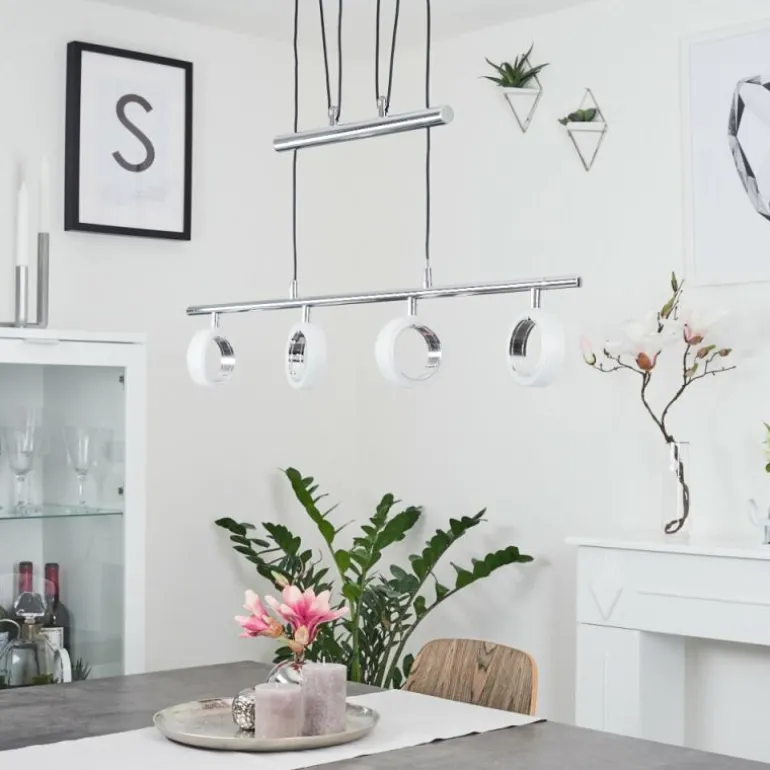 Suspension Globine LED Chrome, 4 lumières