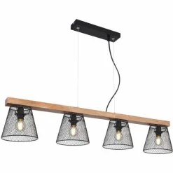 Suspension Globo BASCHI Bois foncé, Noir, 4 lumières