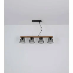 Suspension Globo BASCHI Bois foncé, Noir, 4 lumières