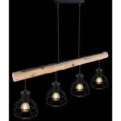 Suspension Globo CLASTRA Bois foncé, Noir, 4 lumières