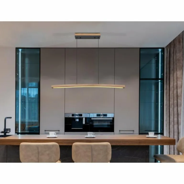 Suspension Globo DORO LED Gris, Couleur bois, 1 lumière