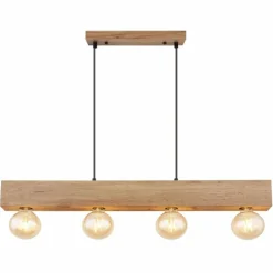 Suspension Globo ERNA Bois clair, Noir, 4 lumières