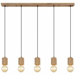 Suspension Globo ERNA Bois clair, Noir, 5 lumières