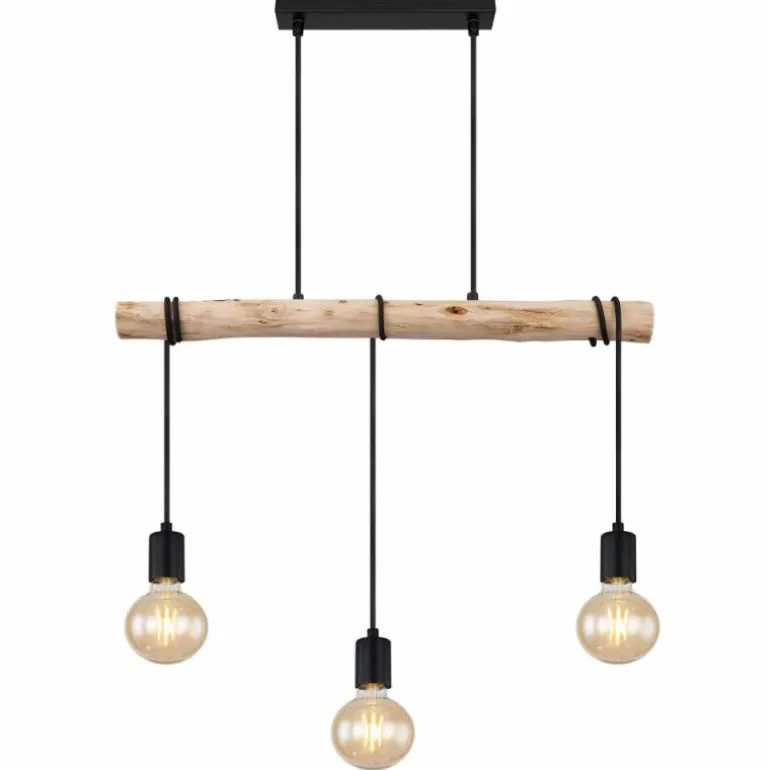 Suspension Globo GREGOR Bois clair, Noir, 3 lumières