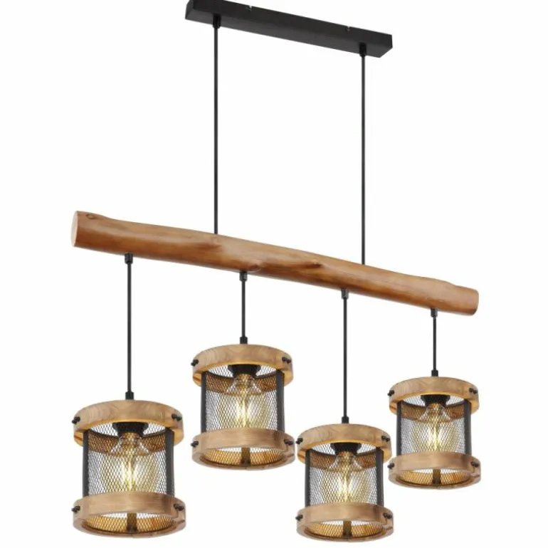 Suspension Globo JEANIE Bois foncé, Noir, 4 lumières