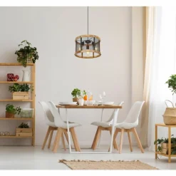 Suspension Globo JEANIE Bois foncé, Noir, 3 lumières