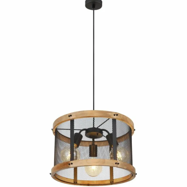 Suspension Globo JEANIE Bois foncé, Noir, 3 lumières