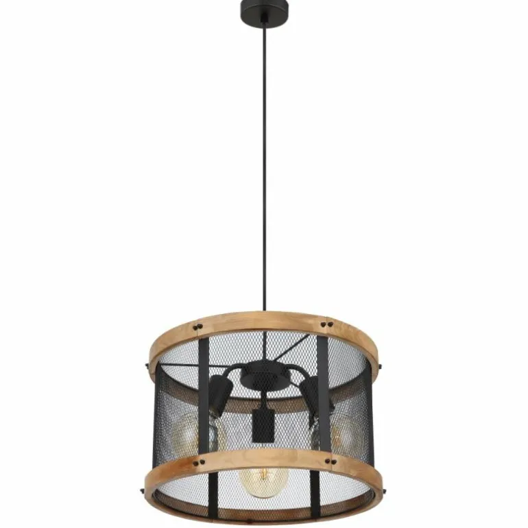 Suspension Globo JEANIE Bois foncé, Noir, 3 lumières