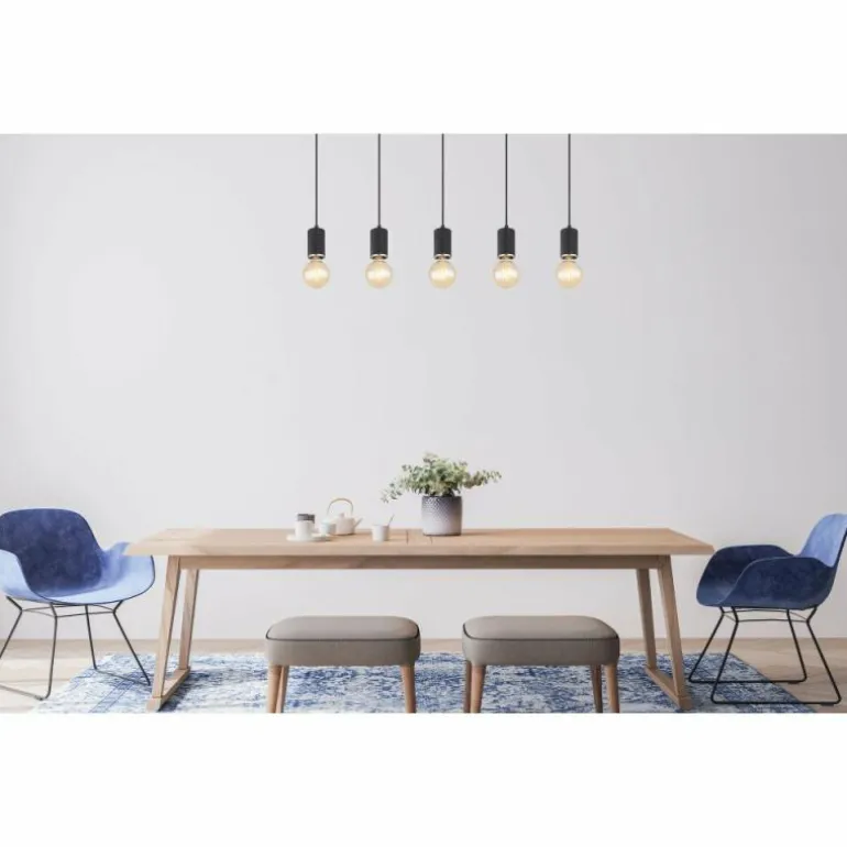 Suspension Globo JOSEBA Nickel mat, Noir, 5 lumières