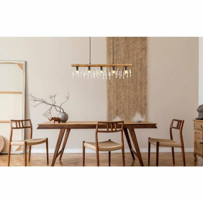 Suspension Globo KIRA Bois foncé, Noir, 5 lumières