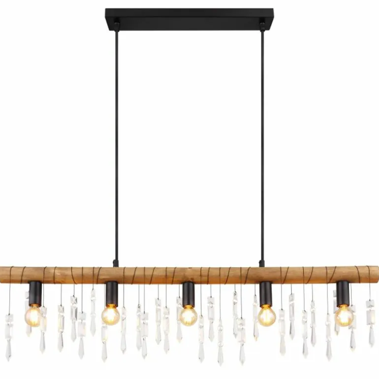 Suspension Globo KIRA Bois foncé, Noir, 5 lumières