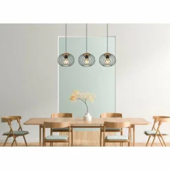 Suspension Globo LACKY Bois clair, Noir, 3 lumières