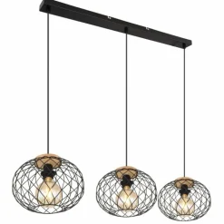 Suspension Globo LACKY Bois clair, Noir, 3 lumières