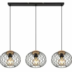 Suspension Globo LACKY Bois clair, Noir, 3 lumières