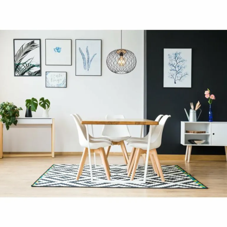 Suspension Globo LACKY Bois clair, Noir, 1 lumière