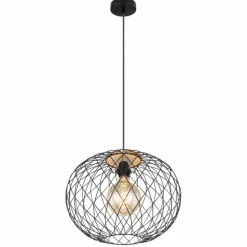 Suspension Globo LACKY Bois clair, Noir, 1 lumière