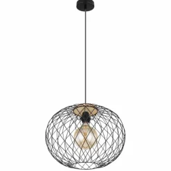 Suspension Globo LACKY Bois clair, Noir, 1 lumière