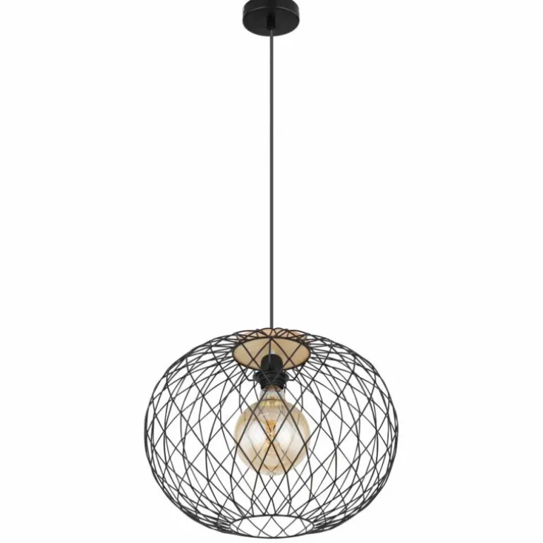 Suspension Globo LACKY Bois clair, Noir, 1 lumière