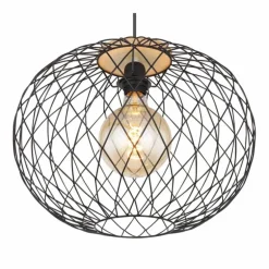 Suspension Globo LACKY Bois clair, Noir, 1 lumière