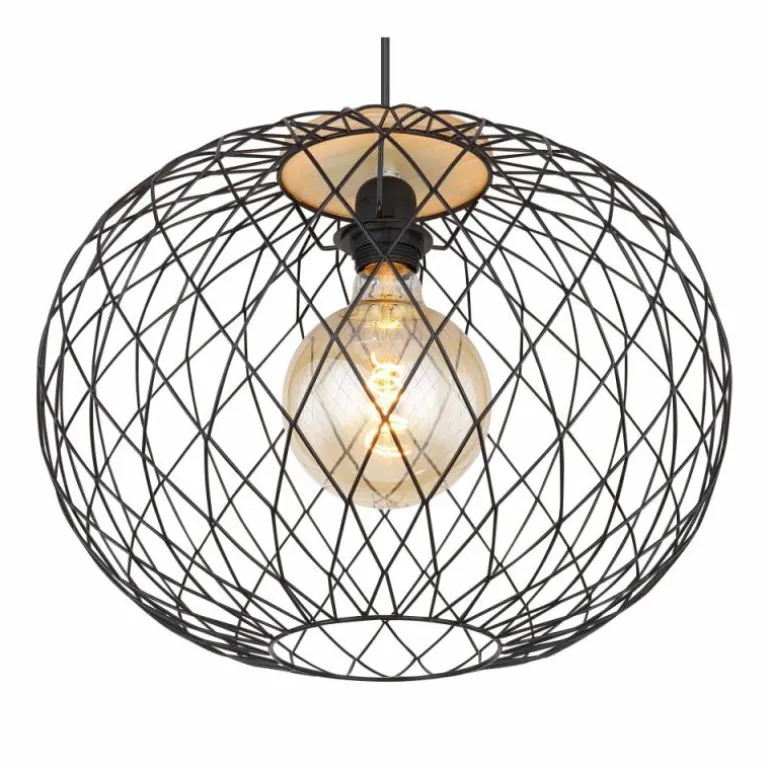 Suspension Globo LACKY Bois clair, Noir, 1 lumière