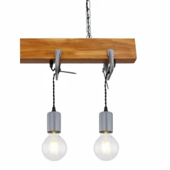 Suspension Globo LUDI Gris, Bois foncé, 4 lumières