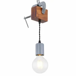 Suspension Globo LUDI Gris, Bois foncé, 1 lumière