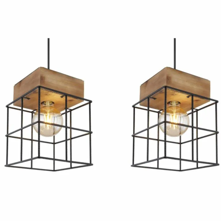 Suspension Globo MERRIL Bois clair, Noir, 3 lumières