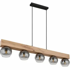 Suspension Globo MOITAS Couleur bois, Noir, 5 lumières
