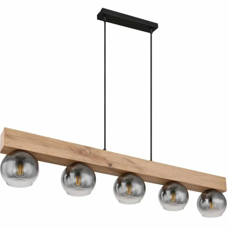 Suspension Globo MOITAS Couleur bois, Noir, 5 lumières