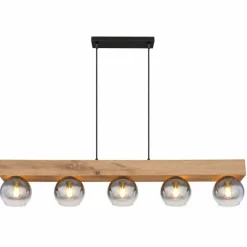 Suspension Globo MOITAS Couleur bois, Noir, 5 lumières