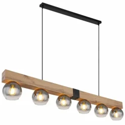 Suspension Globo MOITAS Couleur bois, Noir, 6 lumières