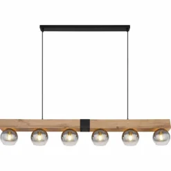 Suspension Globo MOITAS Couleur bois, Noir, 6 lumières