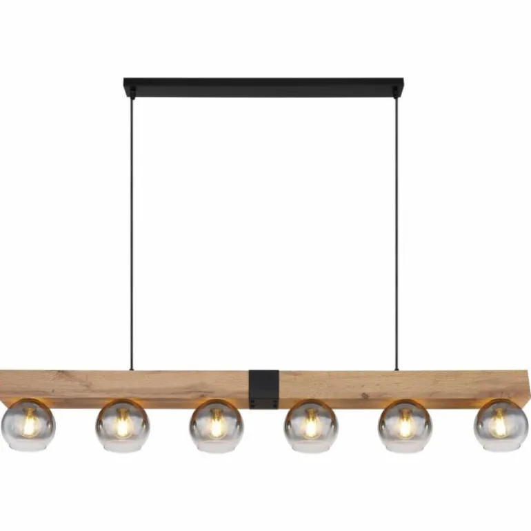 Suspension Globo MOITAS Couleur bois, Noir, 6 lumières