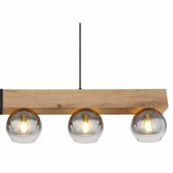 Suspension Globo MOITAS Couleur bois, Noir, 6 lumières