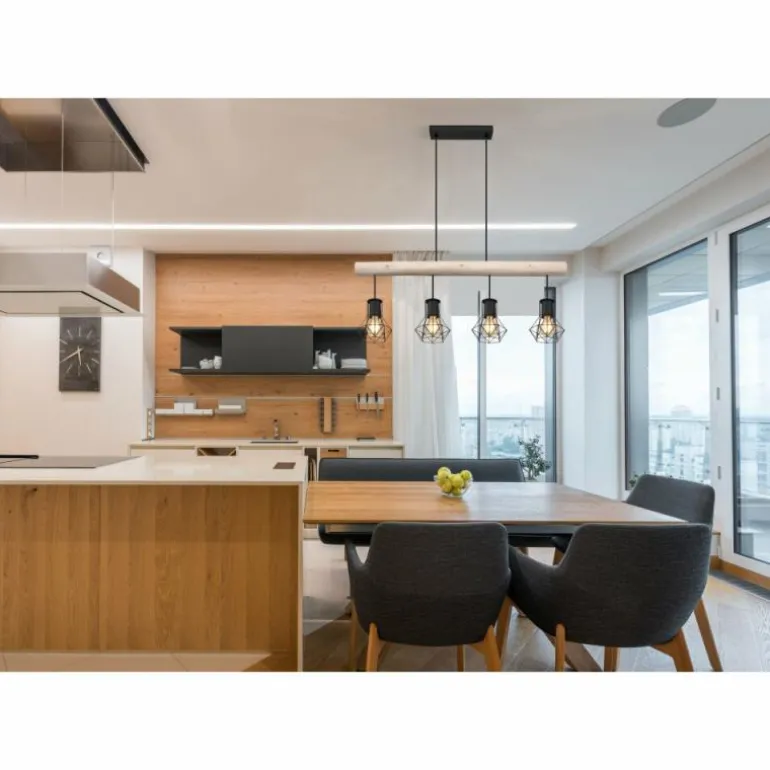 Suspension Globo PRISKA Écru, Noir, 4 lumières