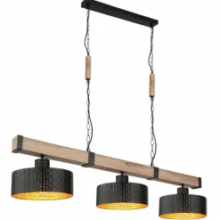 Suspension Globo RIELLY Couleur bois, Noir, 3 lumières