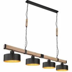 Suspension Globo RIELLY Couleur bois, Noir, 4 lumières