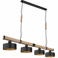 Suspension Globo RIELLY Couleur bois, Noir, 4 lumières